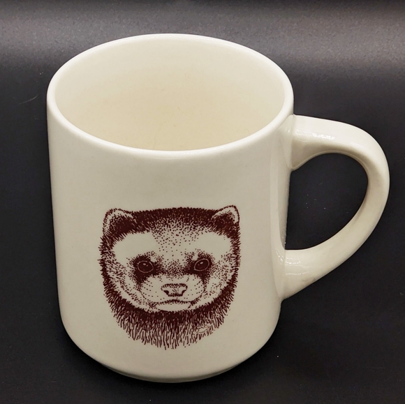 Vtg Ferret Mug Coffee Cup Sketch Drawing Cute